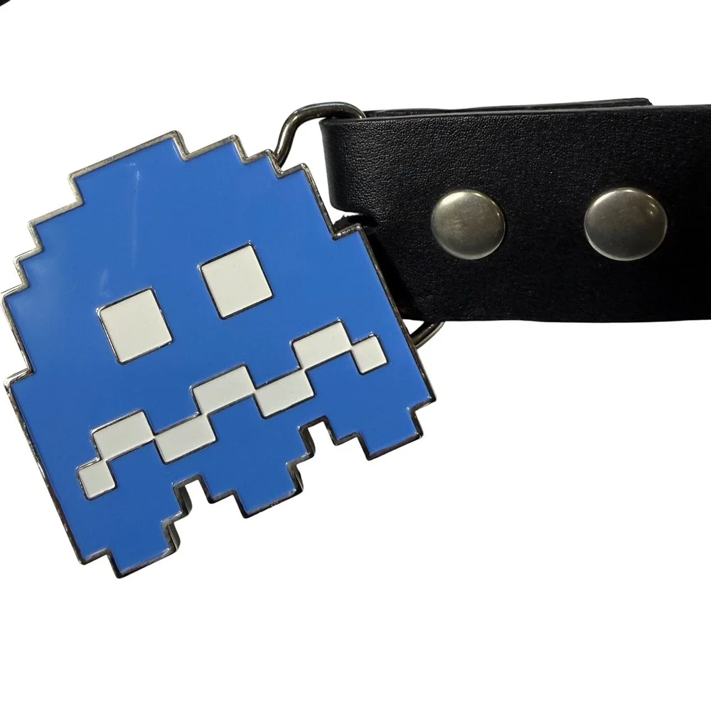 Hot Topic Pixel Ghost Monster Leather Belt Mens 32 Black Blue